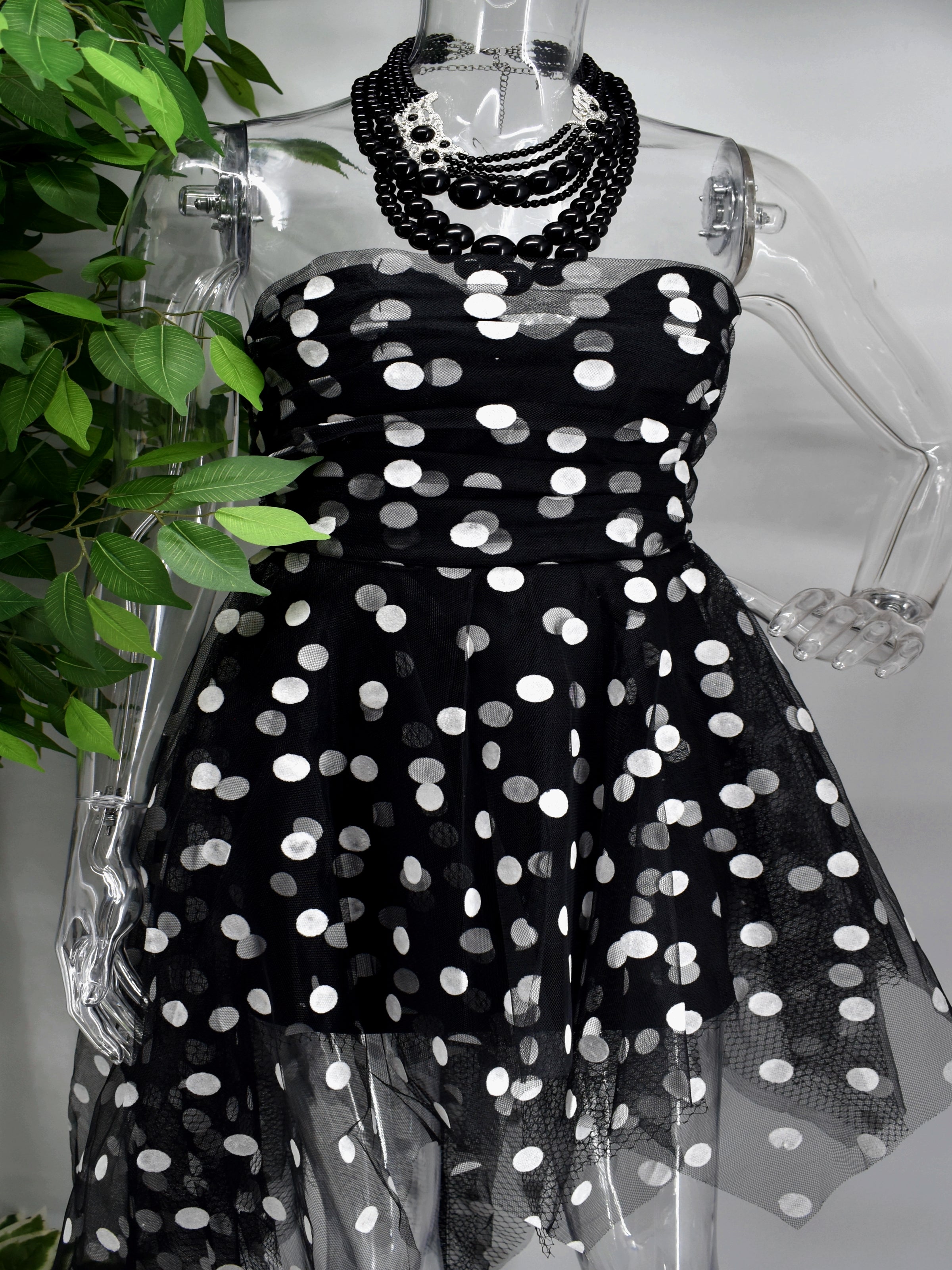Be Bold and beautiful in our Blessings Polka dot dress.  Enjoy our blessings and its sweetheart neckline, fitted bodice and flirty flair skirt with an uneven hem. 