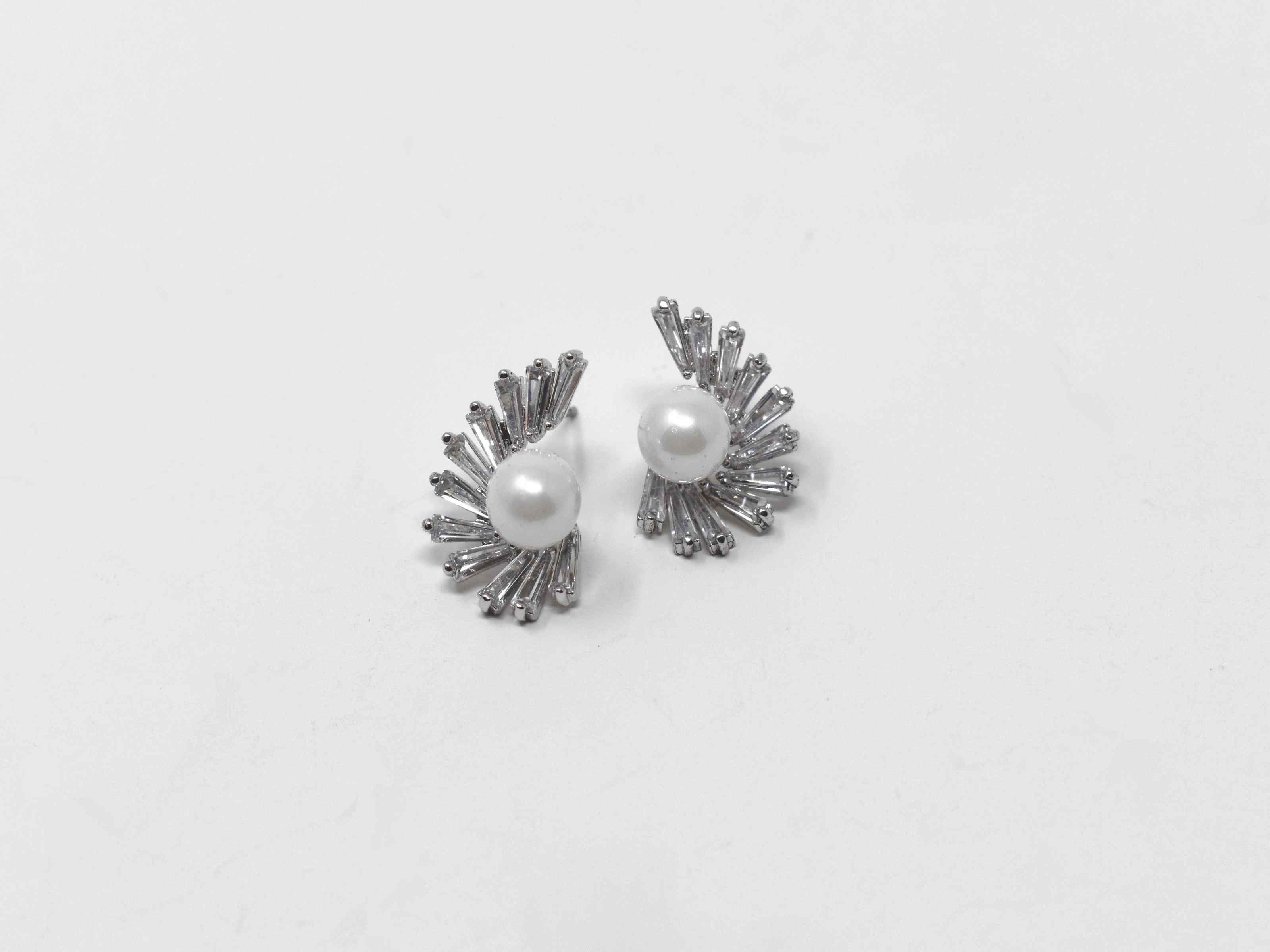 Our bouvardia earrings are a beautiful classic with a modern twist. These knob earrings have a pearl core adorned with cascading stones. They are 3/4 of an inch in length with a push back clasp.