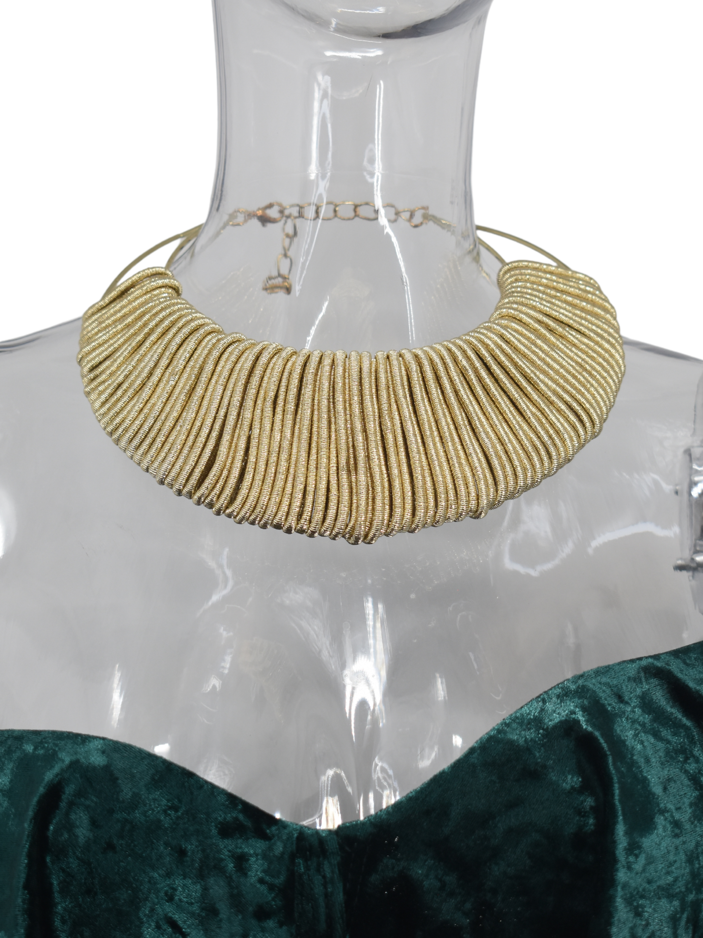 Distinctively cute our Hazel choker bib style Necklace will win them over every time. This Bib style necklace has gold tone and is wrapped in gold glitzy rope to form a beautiful design.