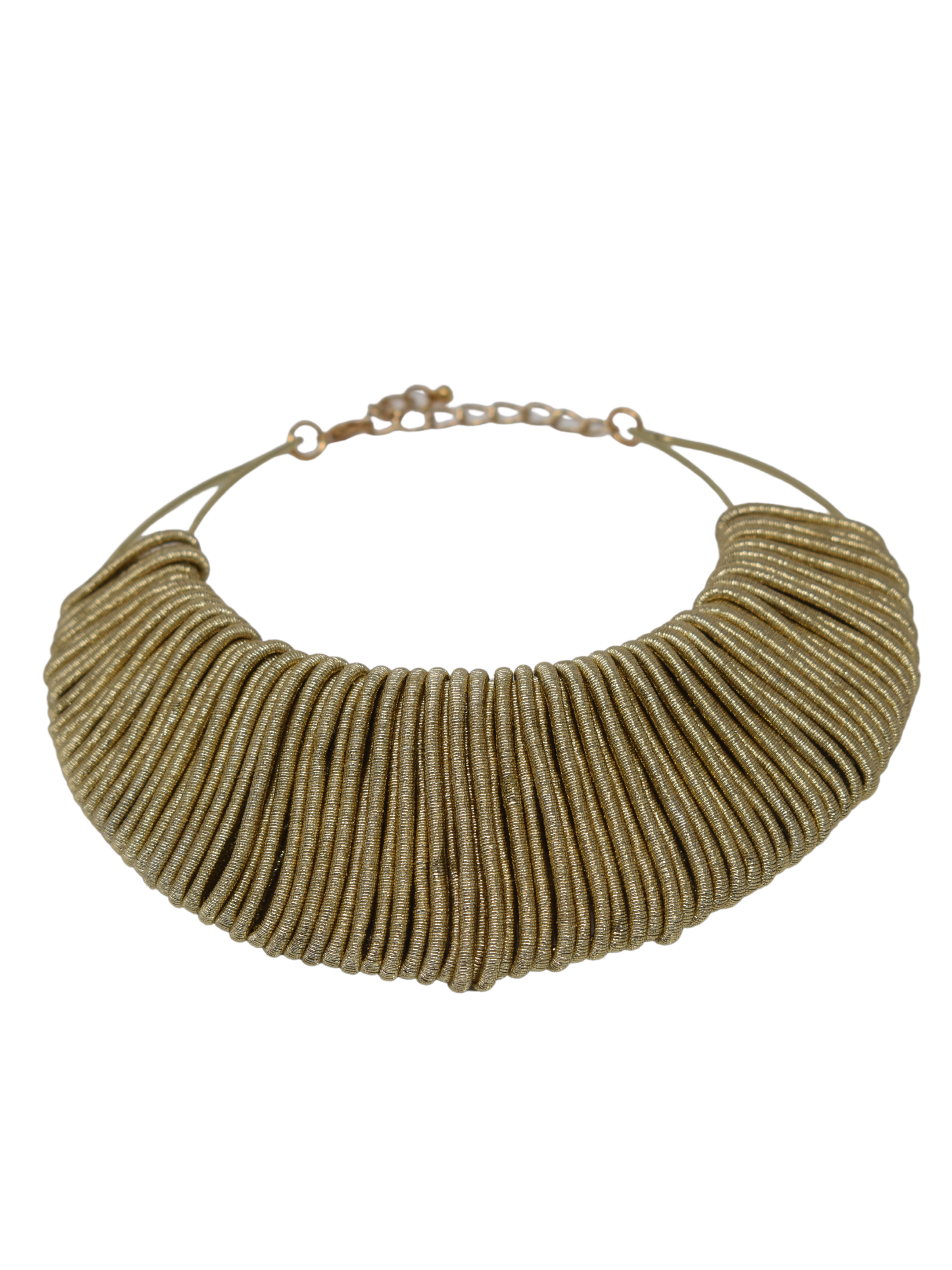 Distinctively cute our Hazel choker bib style Necklace will win them over every time. This Bib style necklace has gold tone and is wrapped in gold glitzy rope to form a beautiful design.