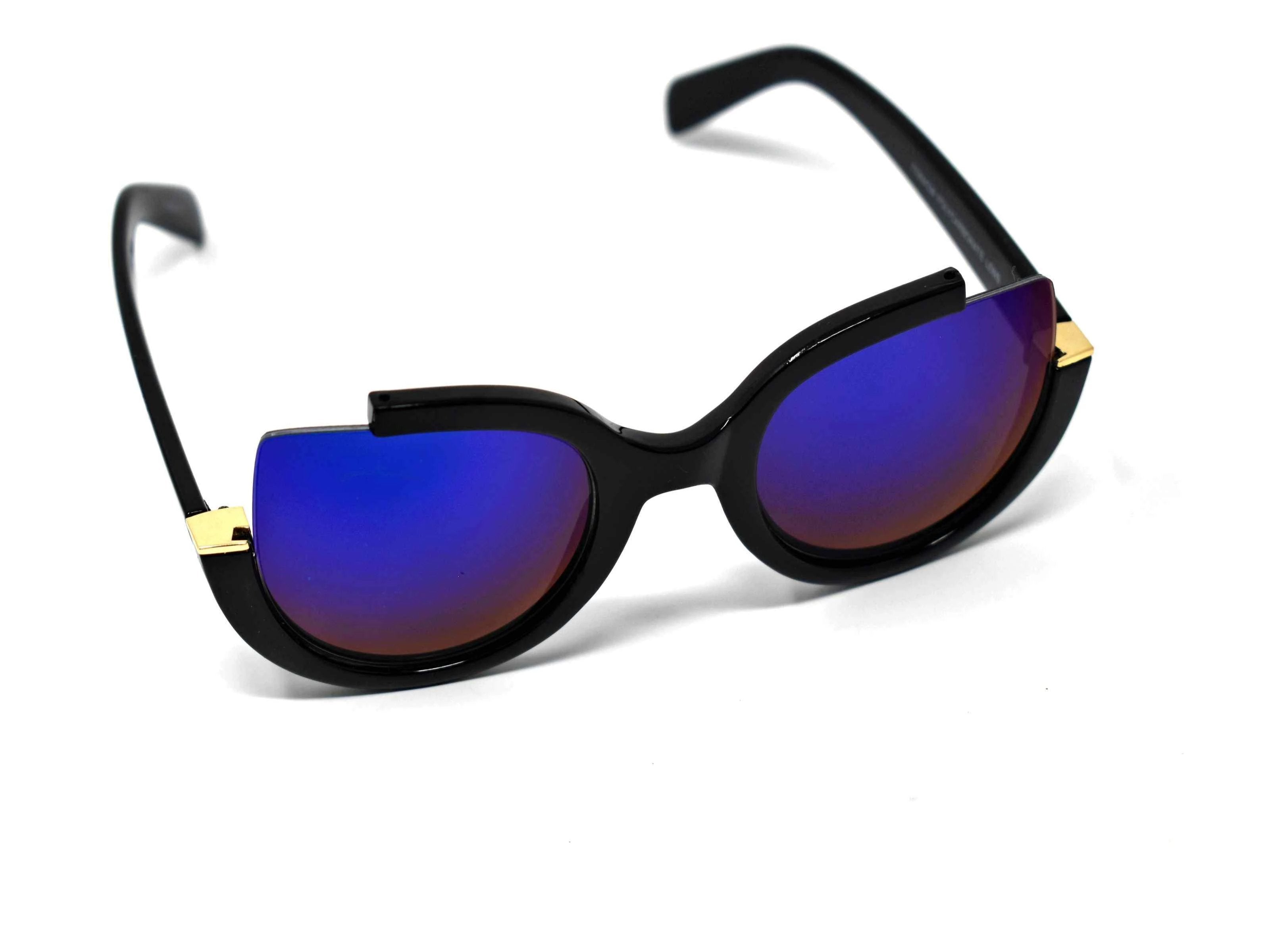 Stunning and stylish is the best way to describe our Larkspur Black cut out frame  blue mirrored sunglasses.
