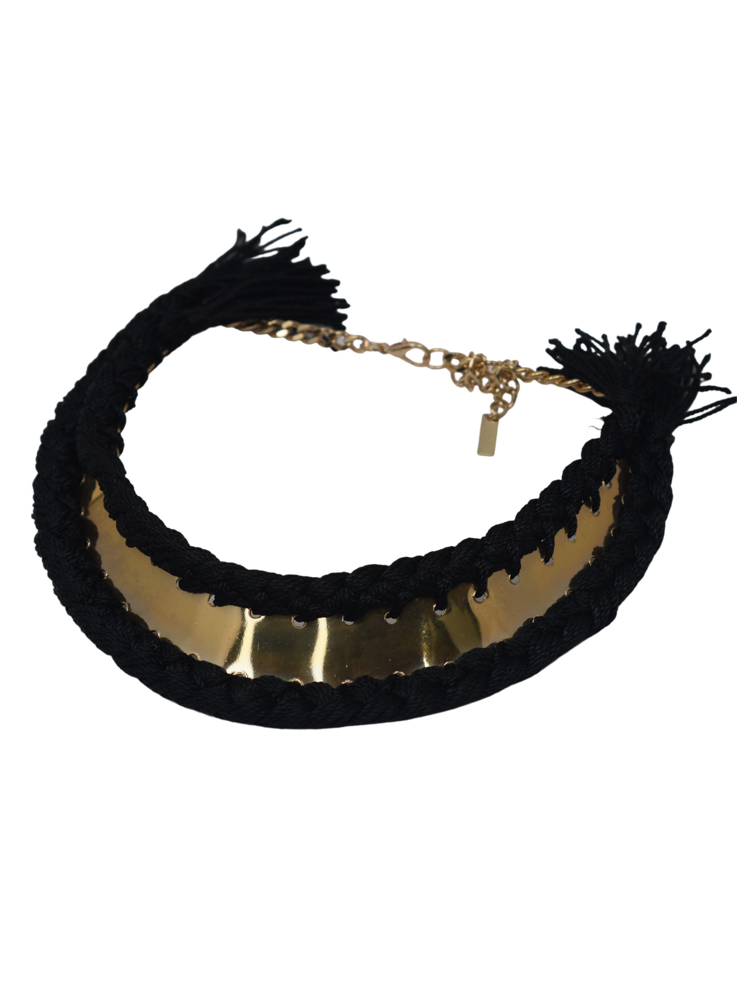 Luna Black Fringe Necklace with Gold Accents