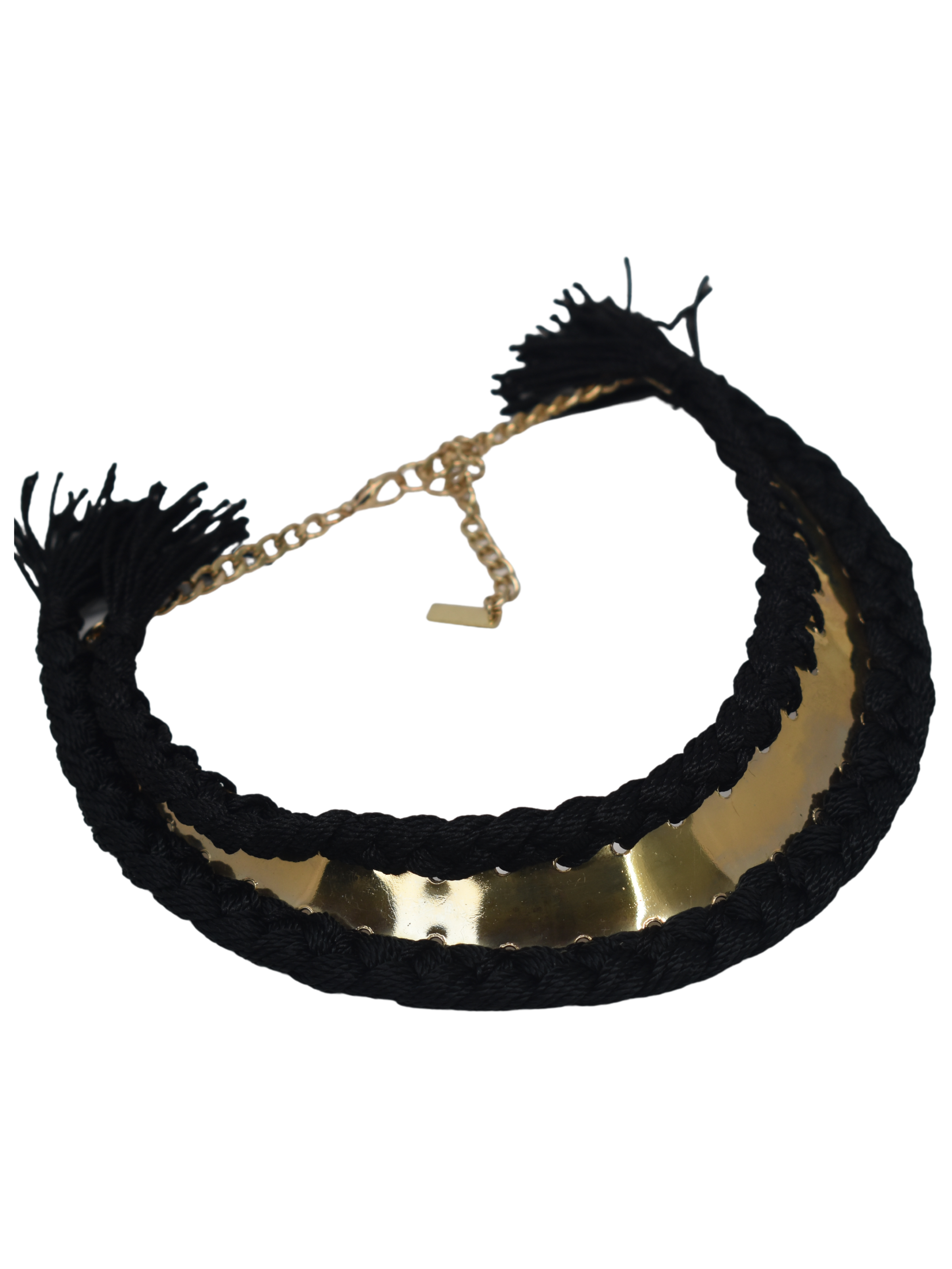 Luna Black Fringe Necklace with Gold Accents
