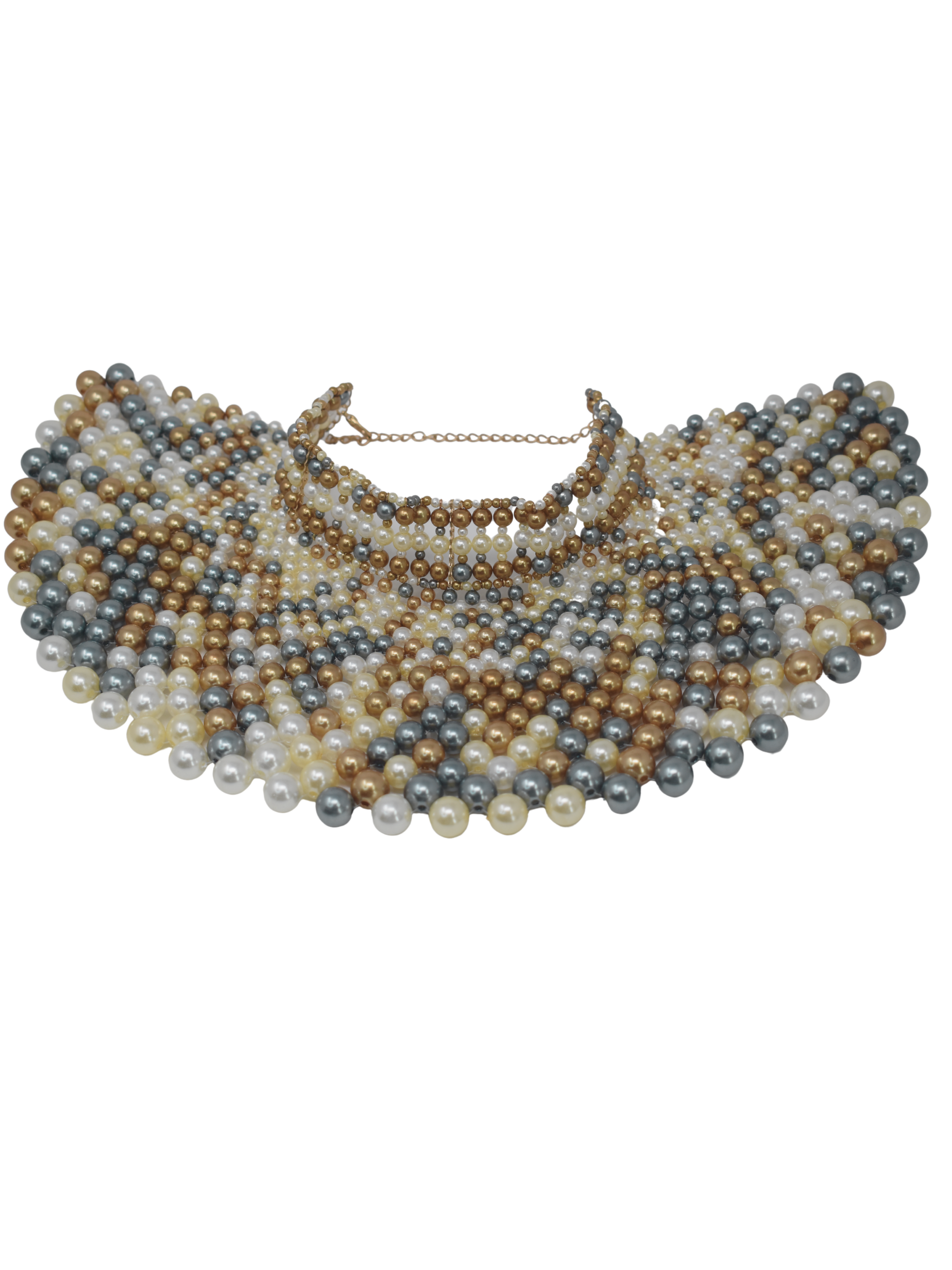 Meria White Gold and Silver Pearl Statement Necklace with Gold Accents