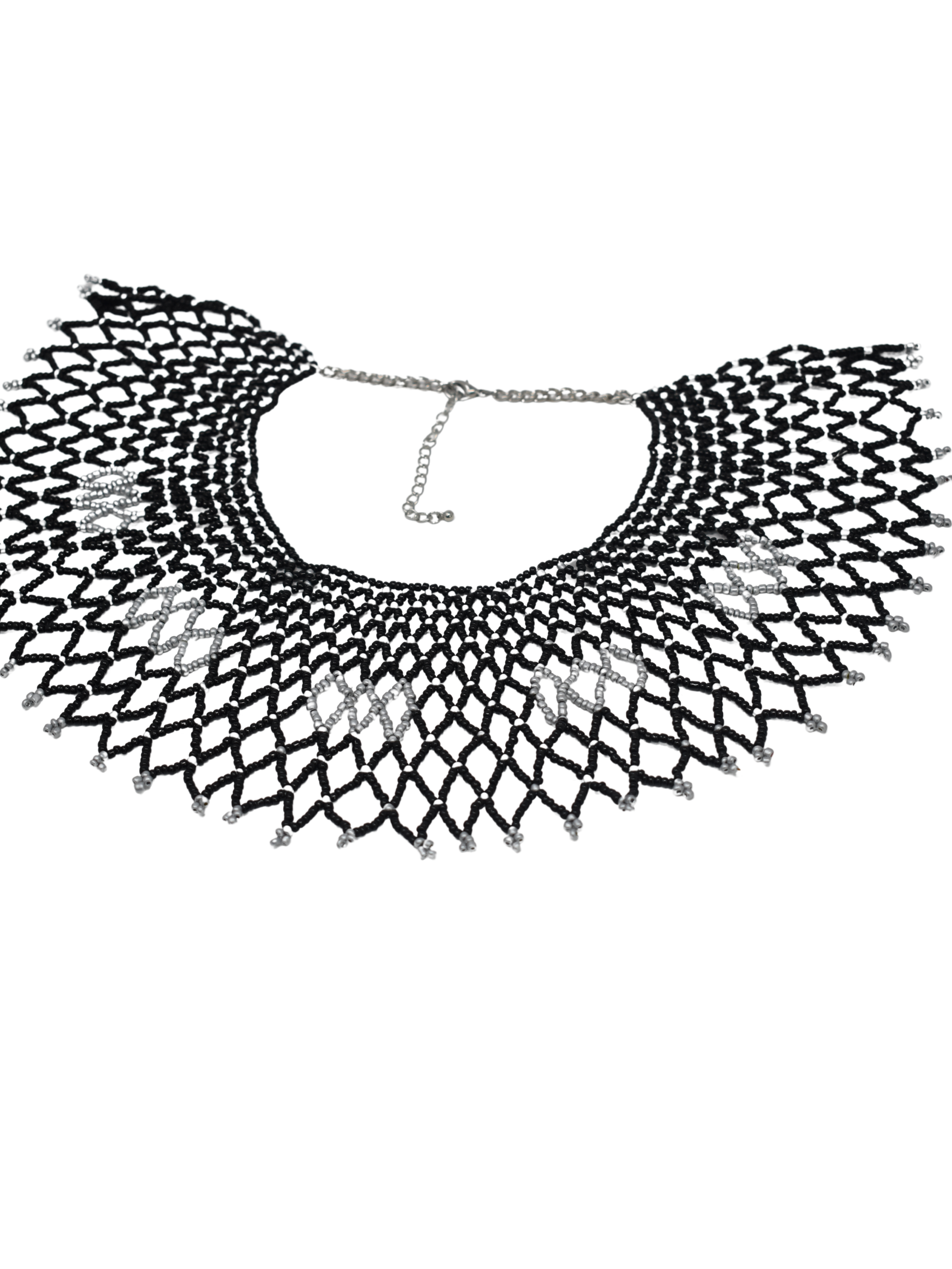 Our Nicola black and silver dainty bib styled necklace will have you feeling like royalty on any given day of the week.