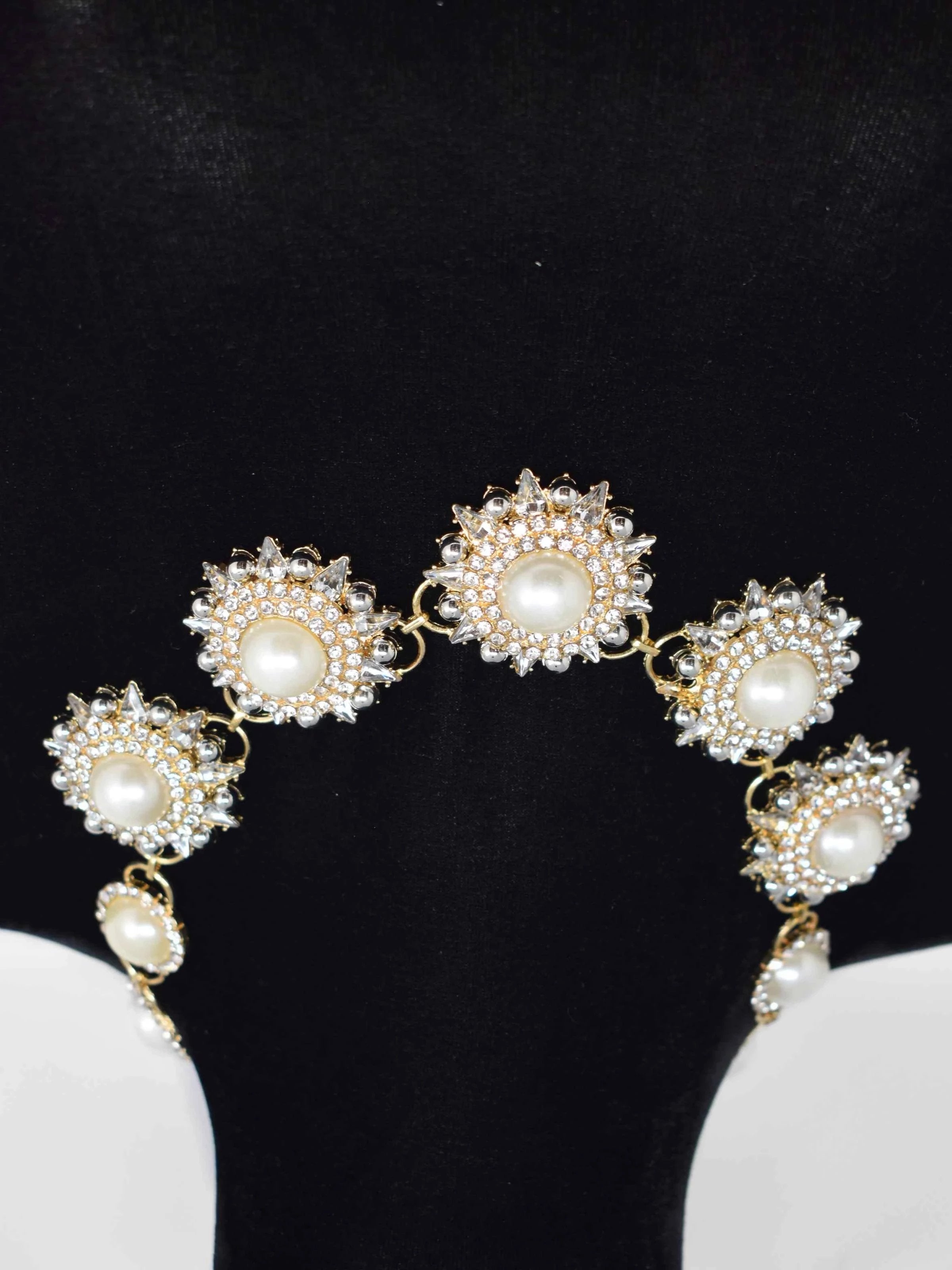 Rica Gold and Pearl Floral Statement Necklace