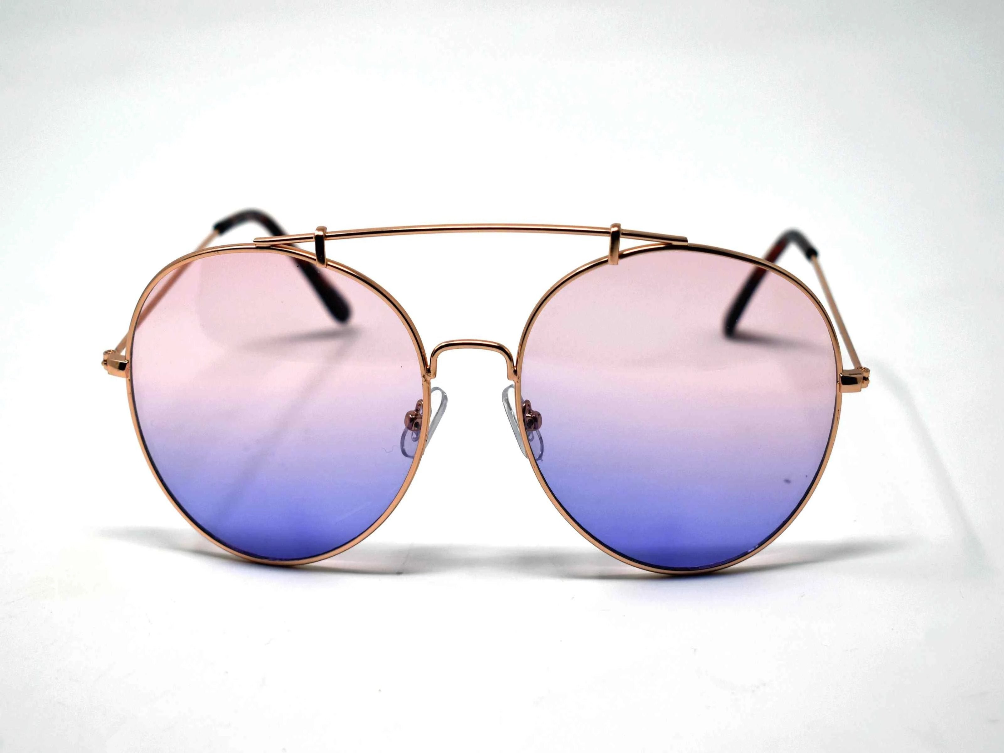 Va Va Voom will be consistently heard in these Vervain gold frame aviator Pink and Blue ombre lens sunglasses.