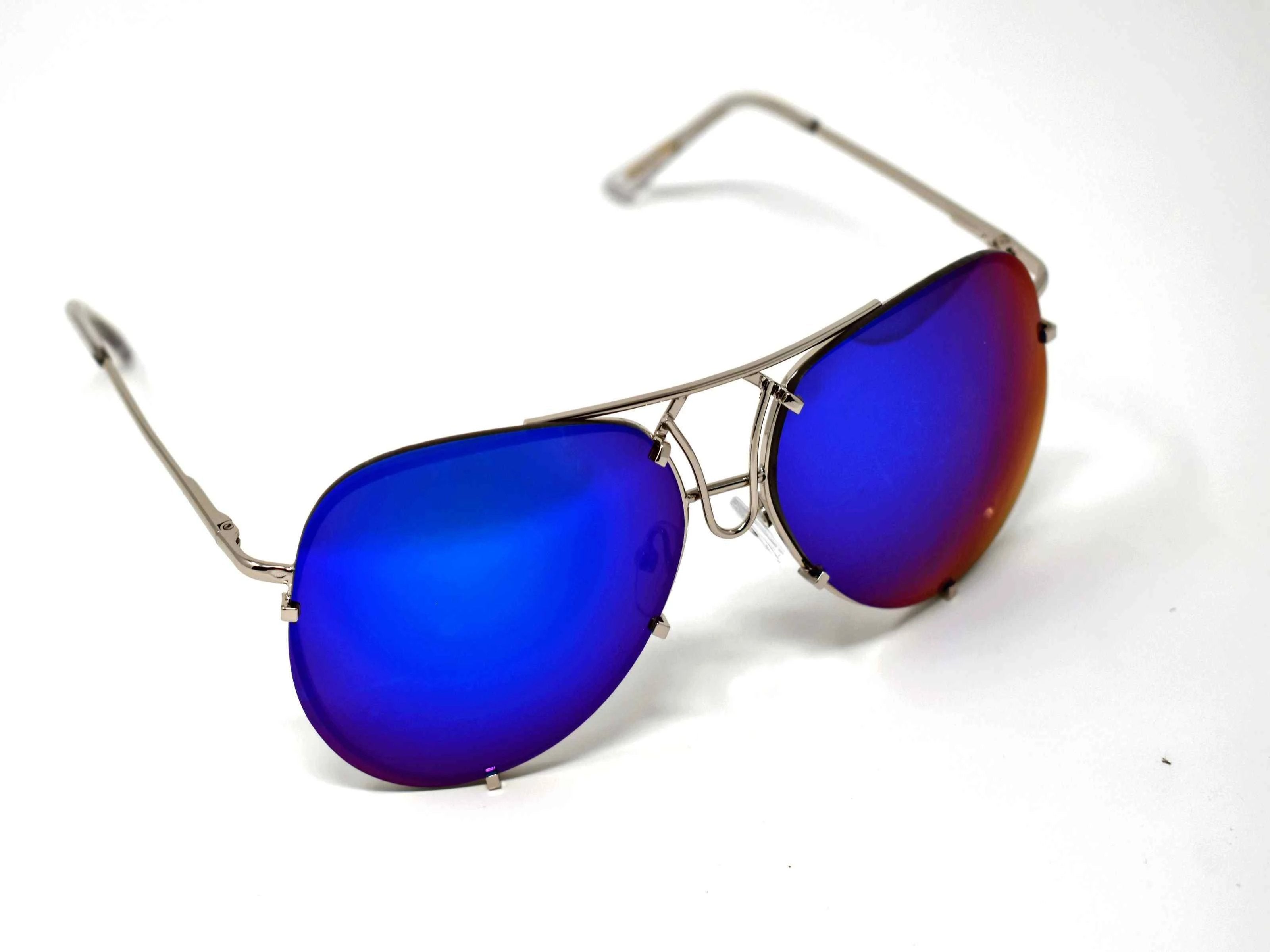 Don't get caught without these yarrow silver frame royal blue mirrored lens aviator sunglasses.
